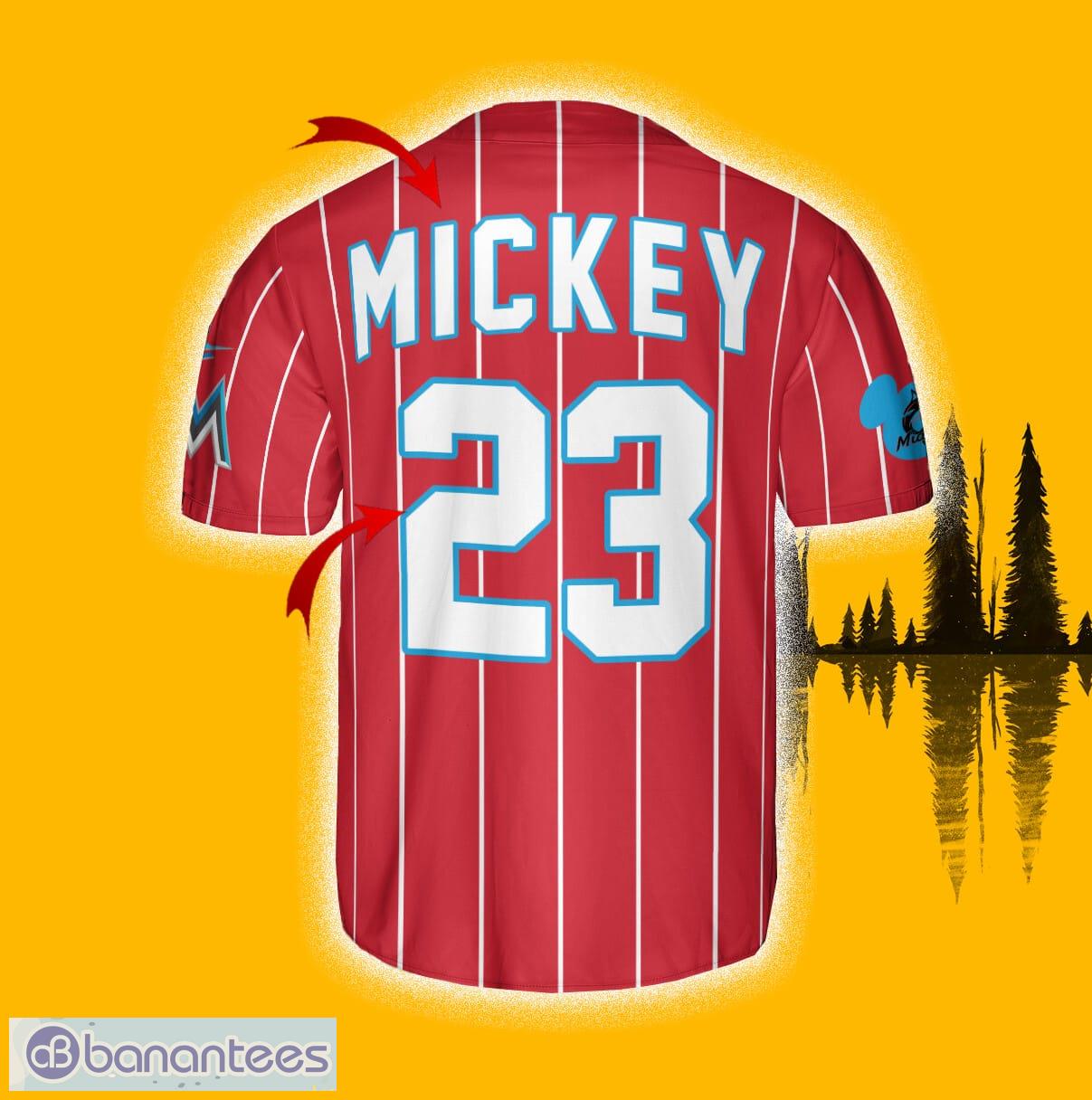 Get Your Miami Marlins Mickey Red Baseball Jersey Today! - Scesy