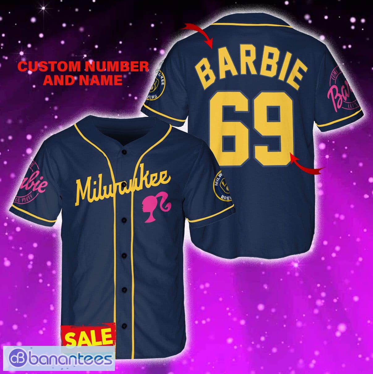 Milwaukee Brewers Barbie Jersey Baseball Shirt Navy Custom Number