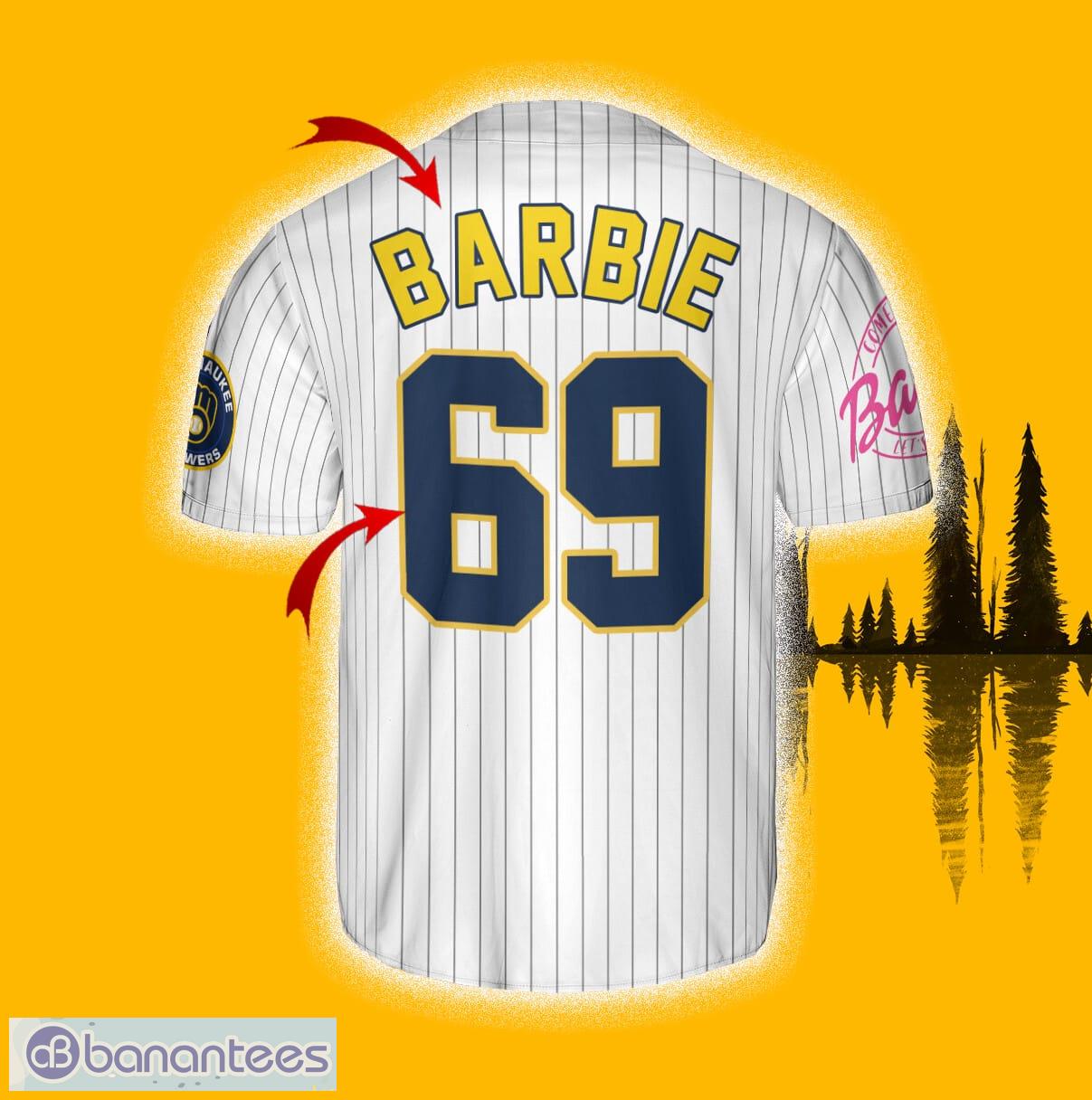 Milwaukee Brewers Barbie Jersey Baseball Shirt Navy Custom Number And Name  - Banantees