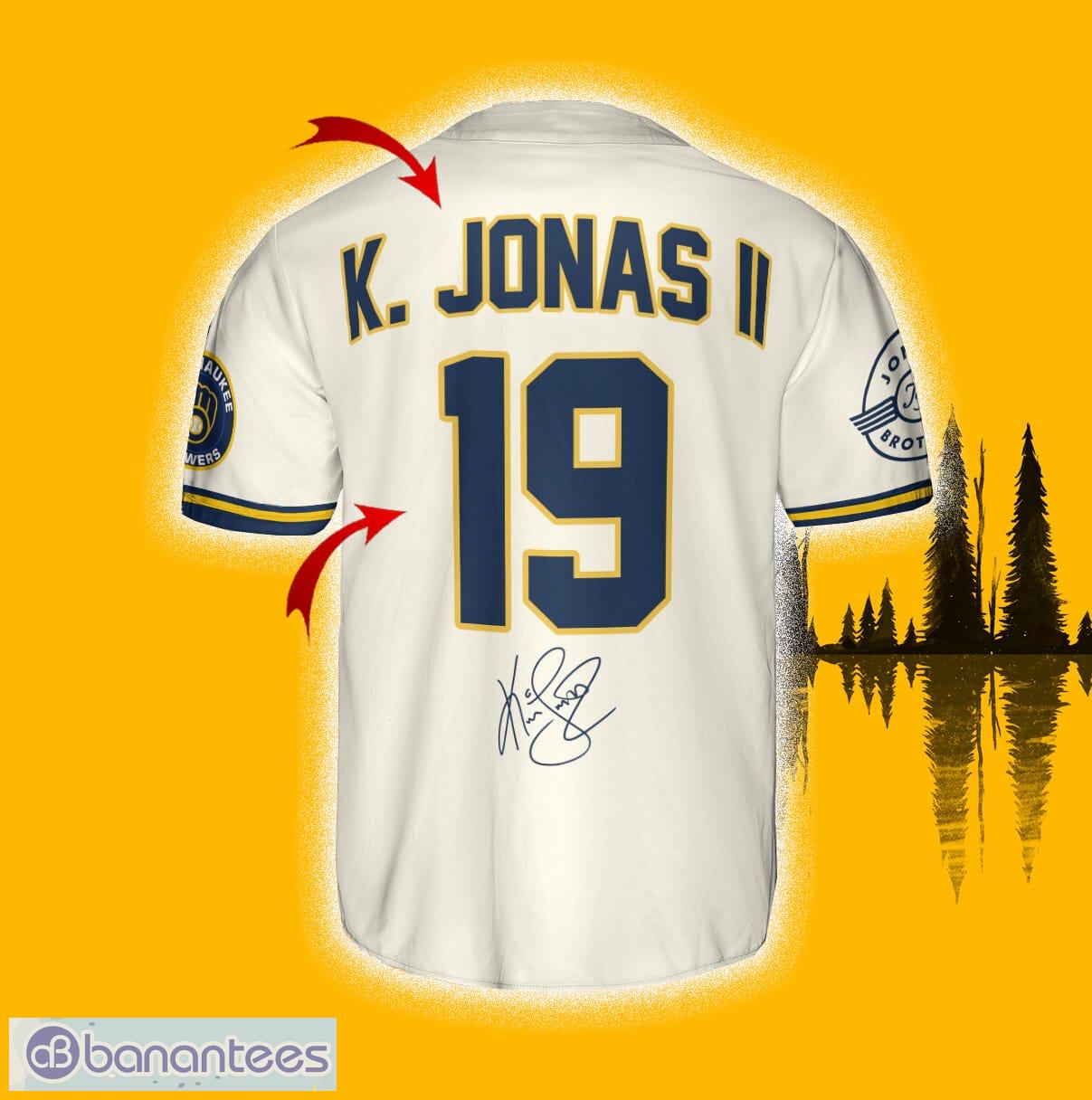 Milwaukee Brewers K. Jonas Baseball Jersey Shirt Cream Custom