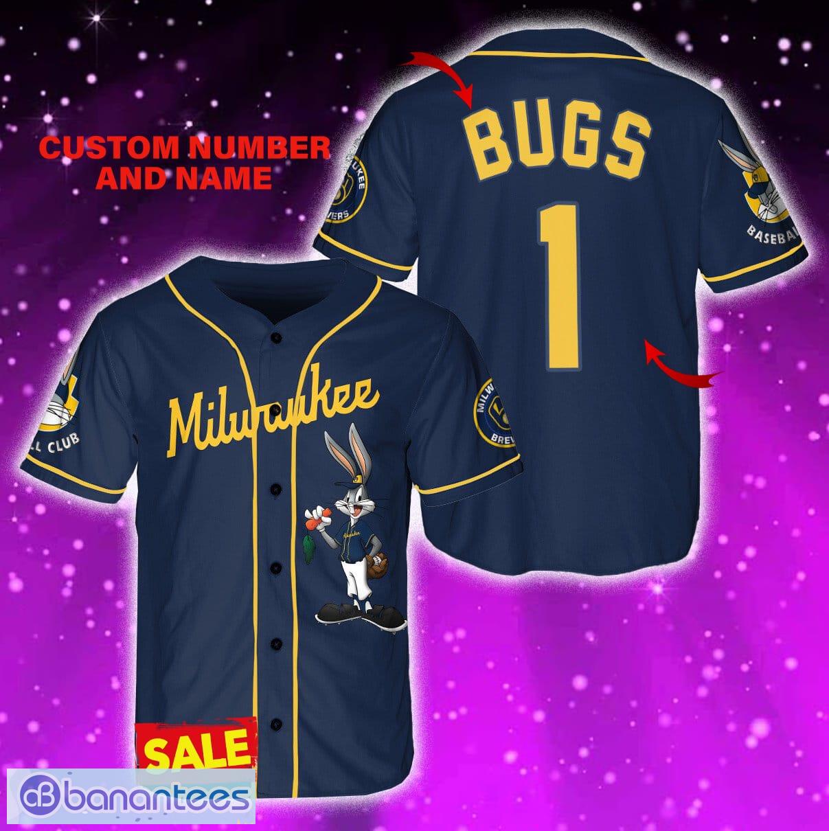 Milwaukee Brewers Looney Tunes Bugs Bunny Jersey Baseball Shirt Cream  Custom Number And Name - Banantees