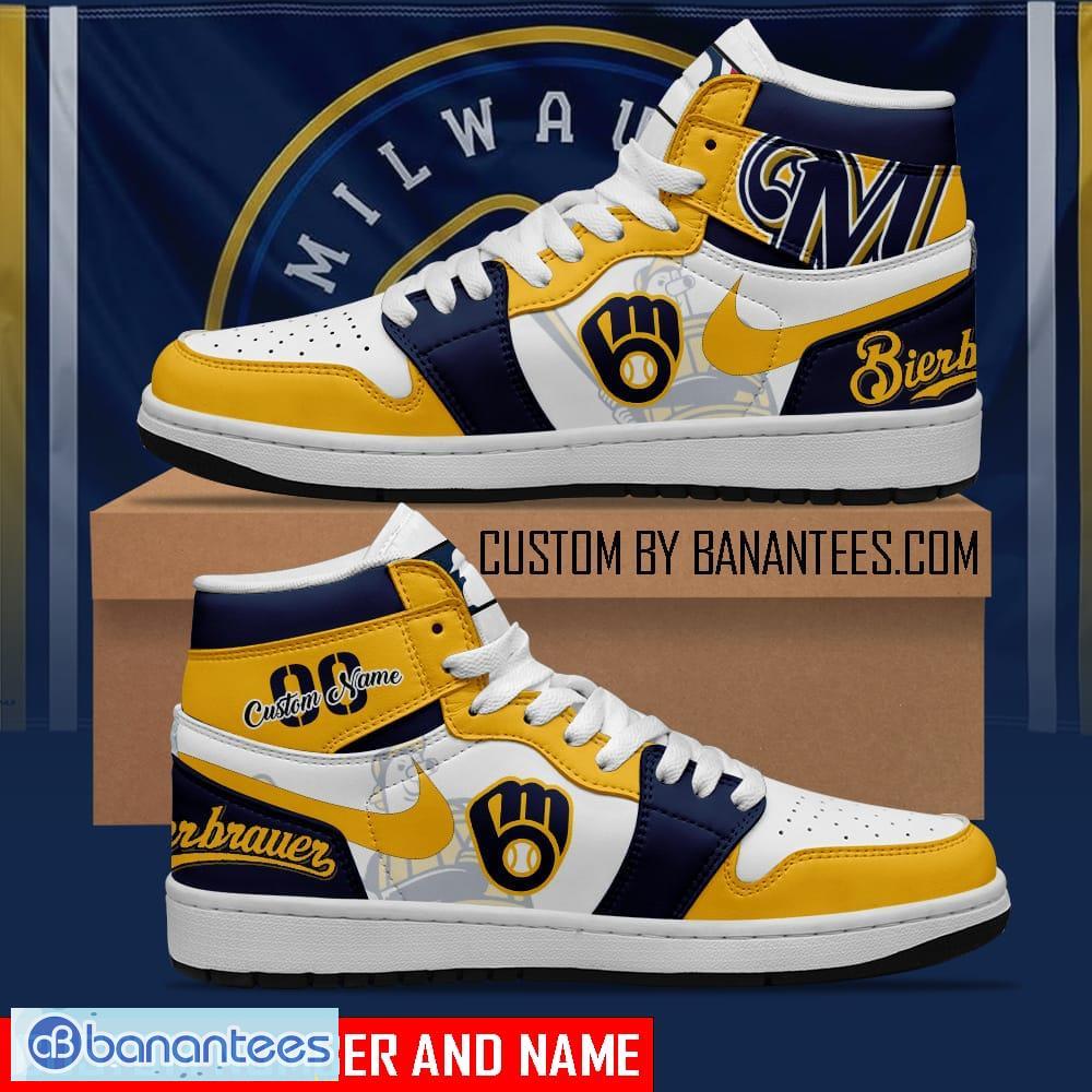 Milwaukee Brewers MLB New Style Air Jordan 1 High Top Shoes Custom Number  And Name - Banantees