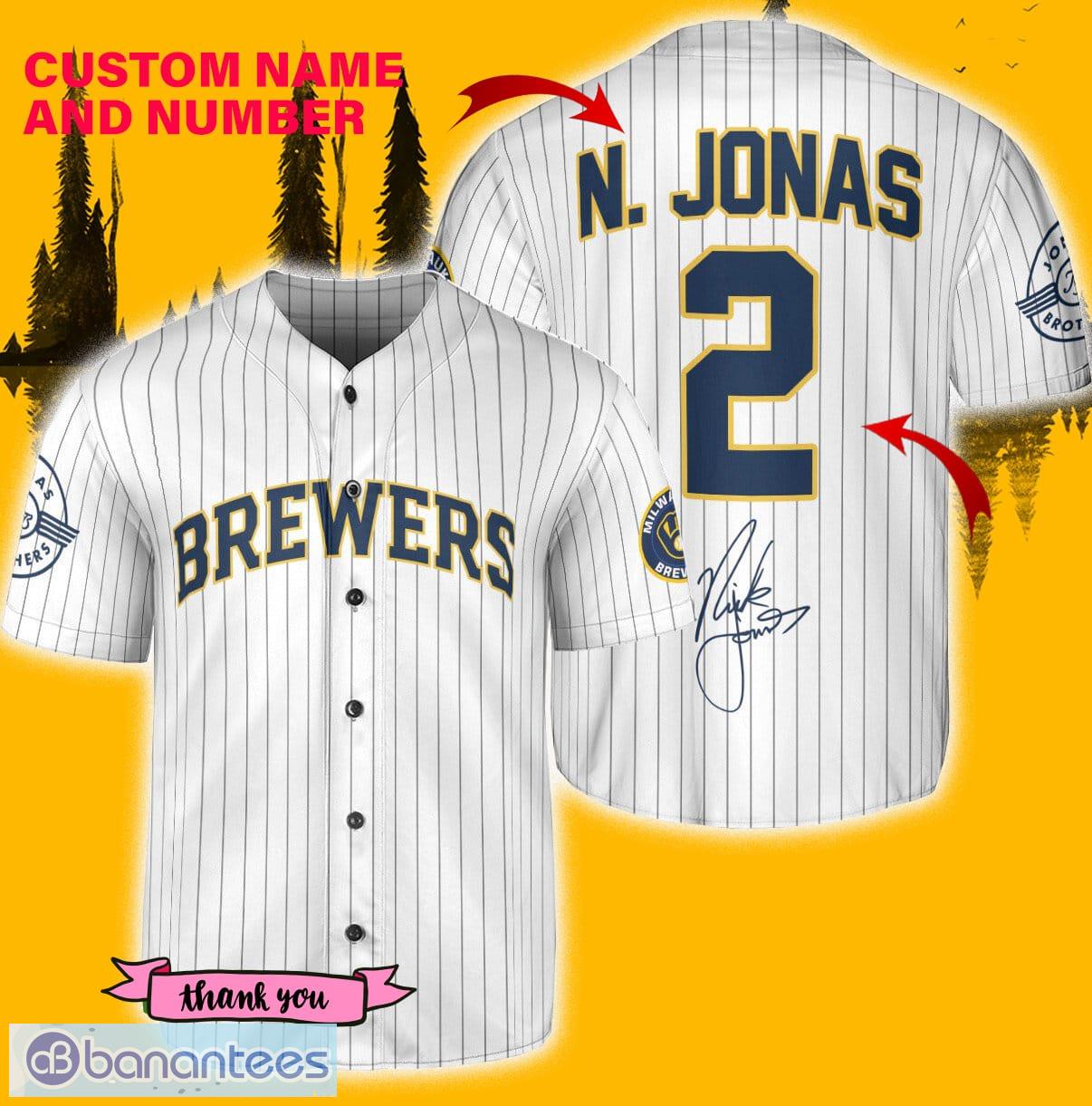 Milwaukee Brewers N. Jonas Baseball Jersey Shirt White Custom