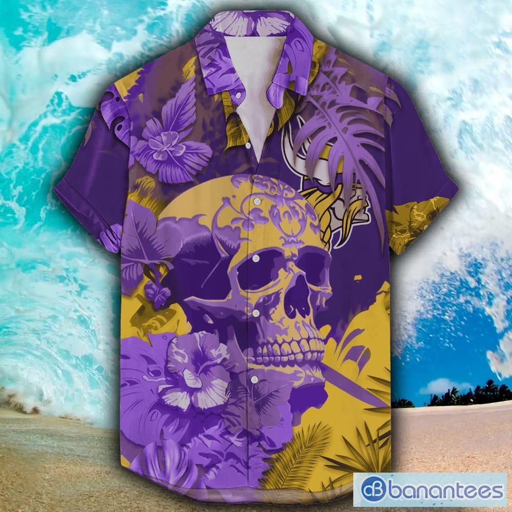 Minnesota Vikings and skull Hawaiian Shirt And Shorts Summer Vacation Gift  - Banantees