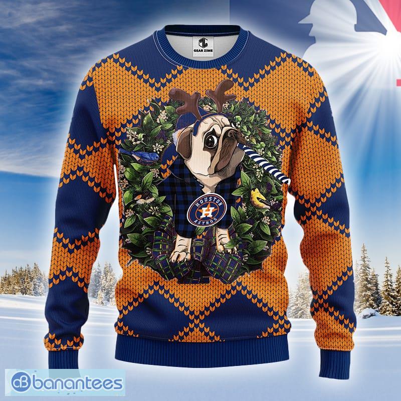 MLB Sport Fans Houston Astros Pug Dog Lover Cute Gift Ugly Christmas Sweater  - Freedomdesign