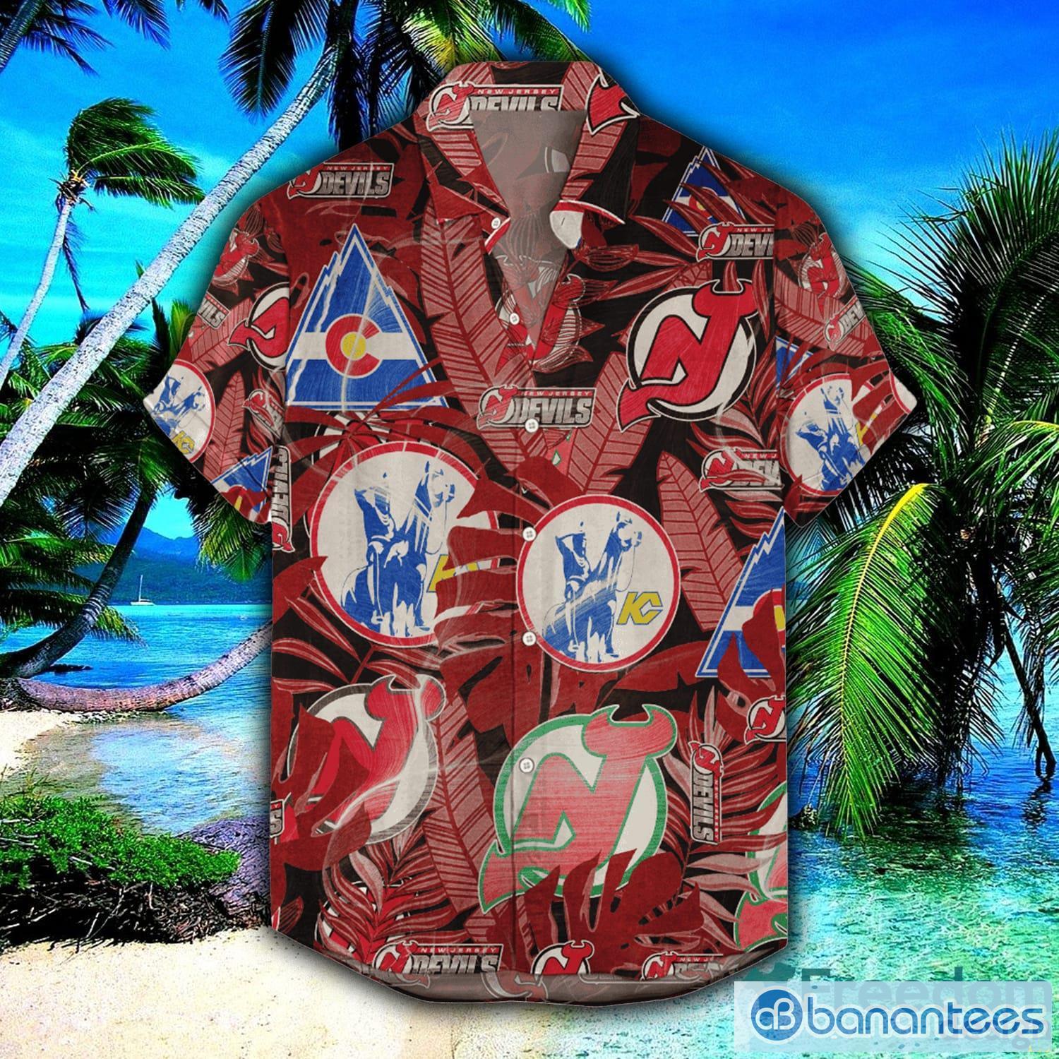 New Jersey Devils Hawaiian Retro Logo NHLTropical Beach Men And Women Gift  For Fans - Banantees