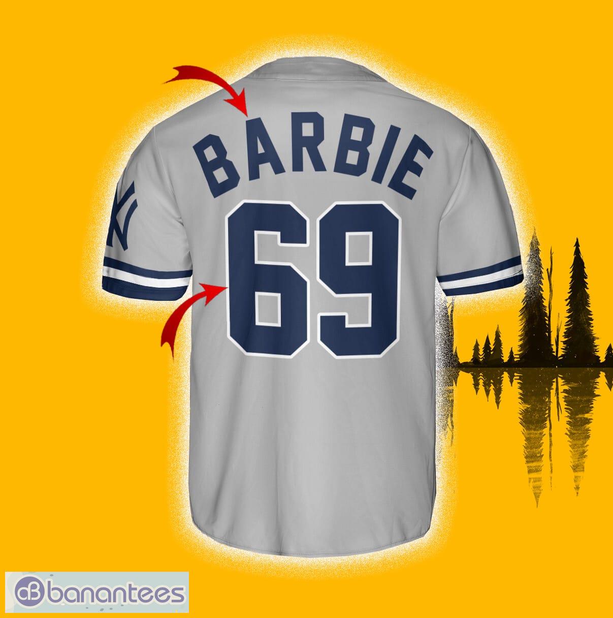 New York Yankees Barbie Baseball Jersey Shirt Gray Custom Number