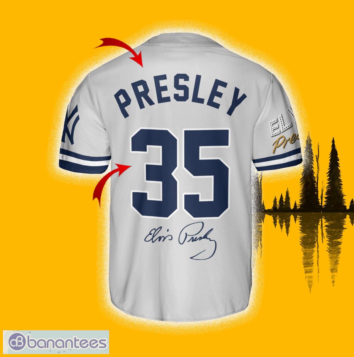 New York Yankees Elvis Presley Gray Custom Number And Name Baseball Jersey  Shirt - Banantees