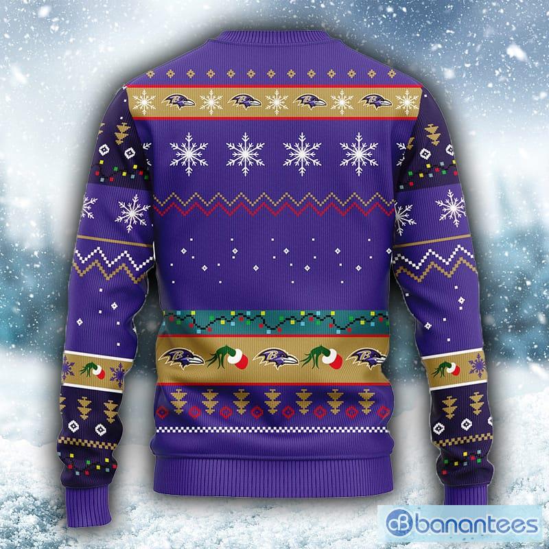 Men And Women Christmas Gift NFL Baltimore Ravens Cute 12 Grinch Face Xmas  Day 3D Ugly Christmas Sweater - Banantees