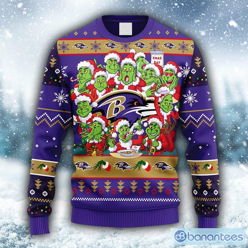 NFL Baltimore Ravens 12 Grinch Xmas Day Christmas Ugly 3D Sweater