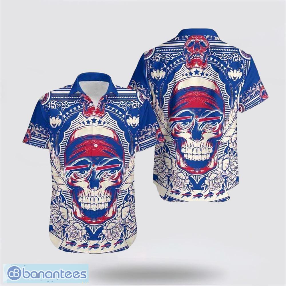 Nfl Buffalo Bills Black Royal Blue Skull Trendy Hawaiian Shirt Aloha Shirt  - Trendy Aloha