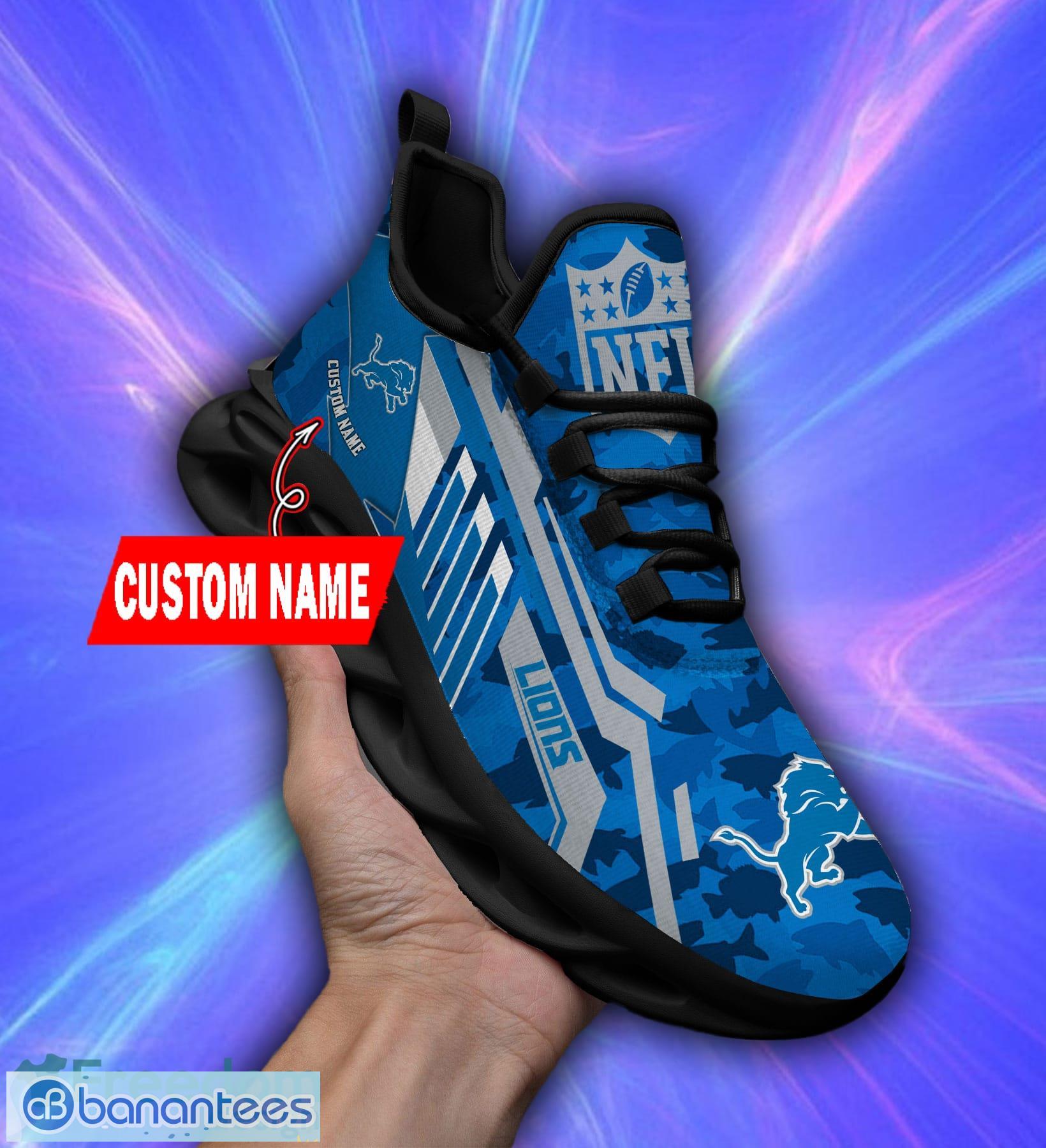 Detroit Lions NFL Max Soul Sneakers Personalized Name Flag For Men, Women -  Banantees