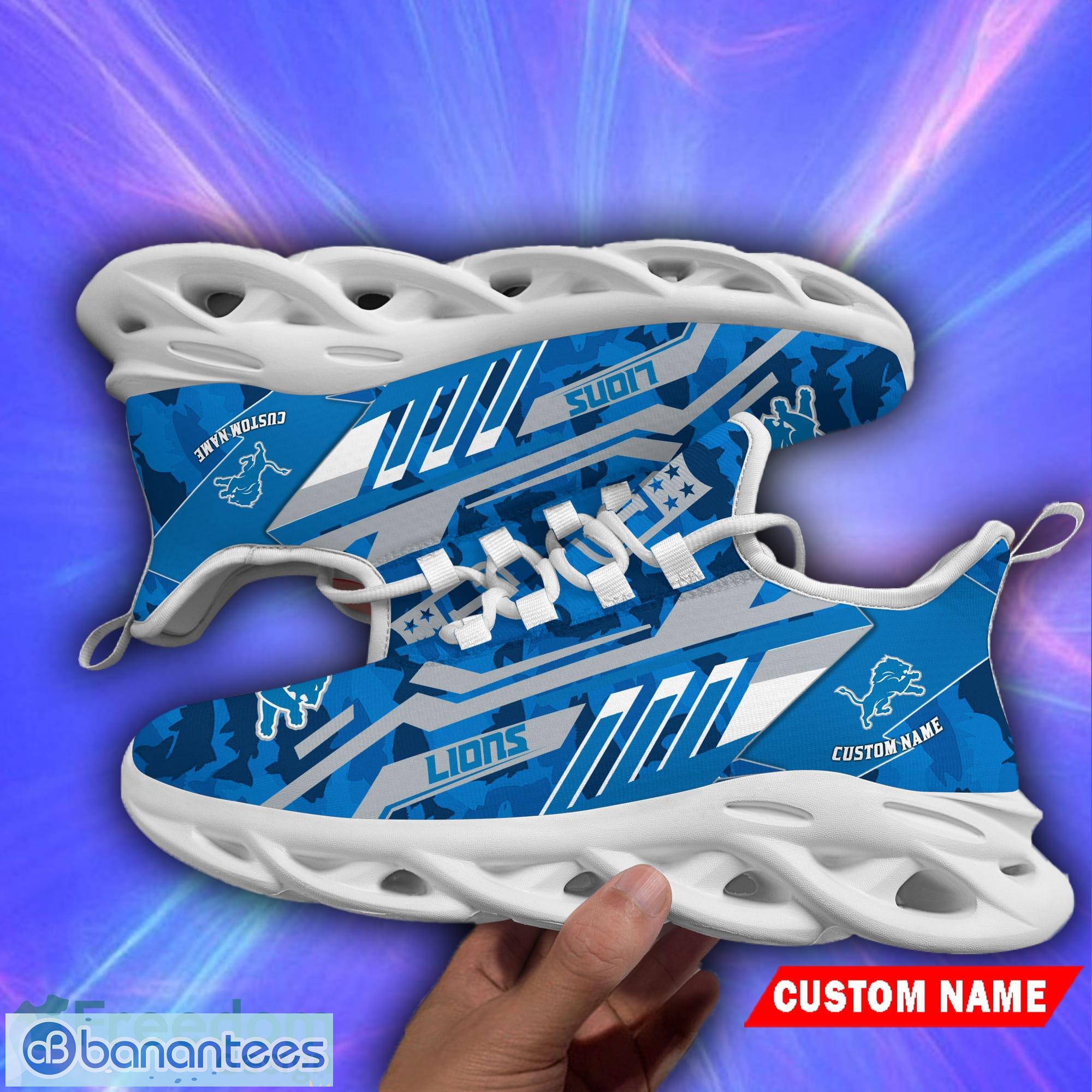 Detroit Lions NFL Max Soul Sneakers Personalized Name Flag For Men, Women -  Banantees