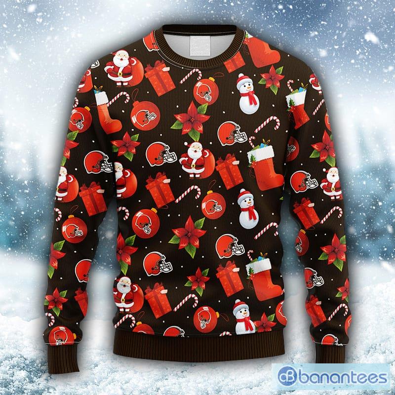 Merry Christmas Snow Pattern Funny Cute Cleveland Browns Gifts Ugly  Christmas Sweater - Banantees