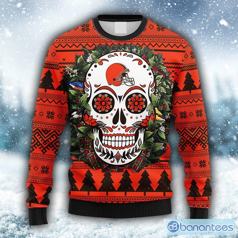 Cleveland Browns Skull Pattern Ugly Christmas Sweater - Banantees