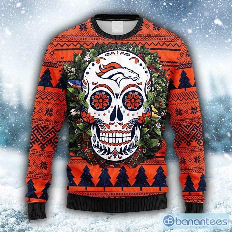 NFL Denver Broncos Skull Flower Ugly 3D Sweater For Men And Women Gift Ugly  Christmas - Banantees