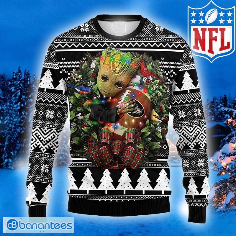 NFL Fans Oakland Raiders Groot Hug Logo Ugly Christmas Sweater For