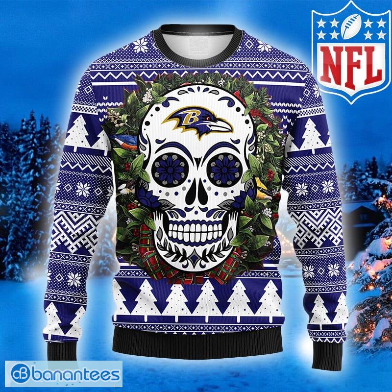 Baltimore Ravens Skull Flower Ugly Christmas Ugly Sweater - Growkoc