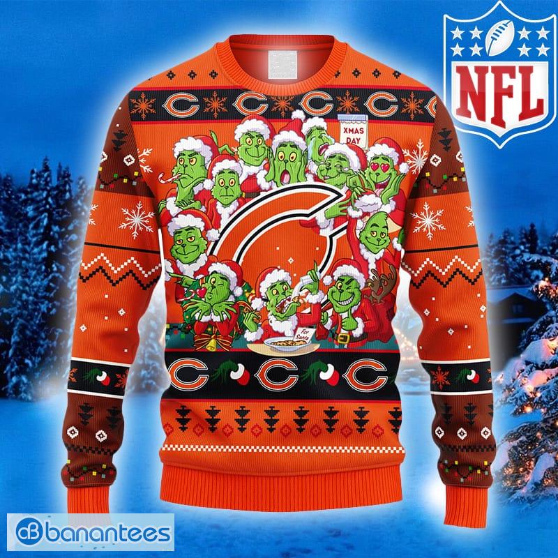 Christmas Gift NFL Chicago Bears Cute 12 Grinch Face Xmas Day Men And Women  Ugly Christmas Sweater - Freedomdesign