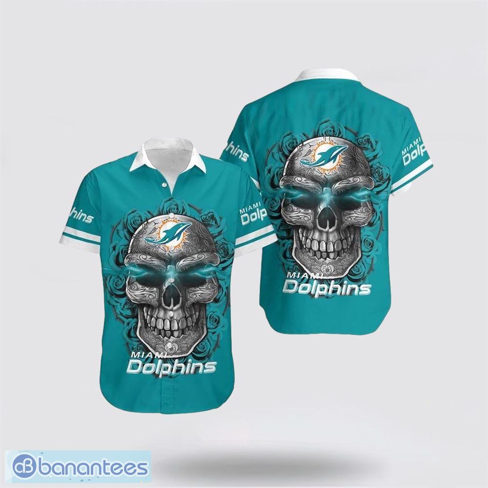 NFL Miami Dolphins Skull Leaf Halloween Fans Hawaiian Shirt Gift