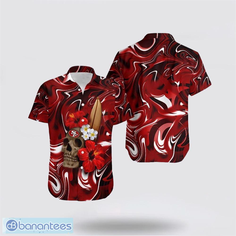 NFL San Francisco 49ers Skull Halloween Tropical Vibes Meet Football Fandom  Hawaiian Shirt - Banantees