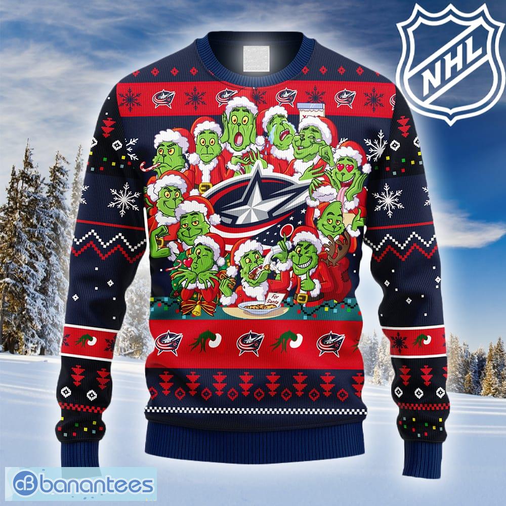 NHL Columbus Blue Jackets 12 Grinch Xmas Day Ideas Logo Ugly Christmas  Sweater For Fans - Banantees