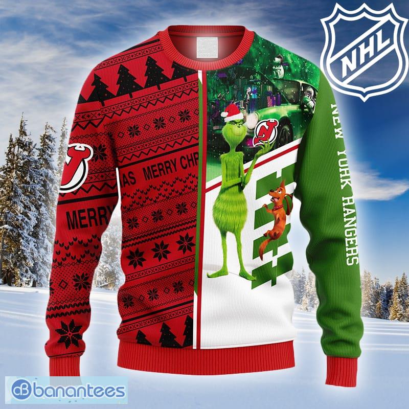 The Grinch x New Jersey Devils NHL Santa Hat Ugly Christmas Sweater