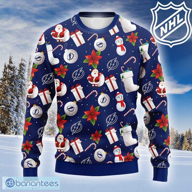 NHL Tampa Bay Lightning Santa Claus Snowman Ideas Logo Ugly Christmas  Sweater For Fans - Banantees
