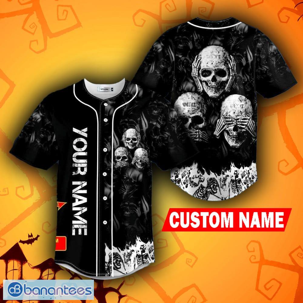 Black Red Scary Skull All Over Print Baseball Jersey Shirt - Banantees