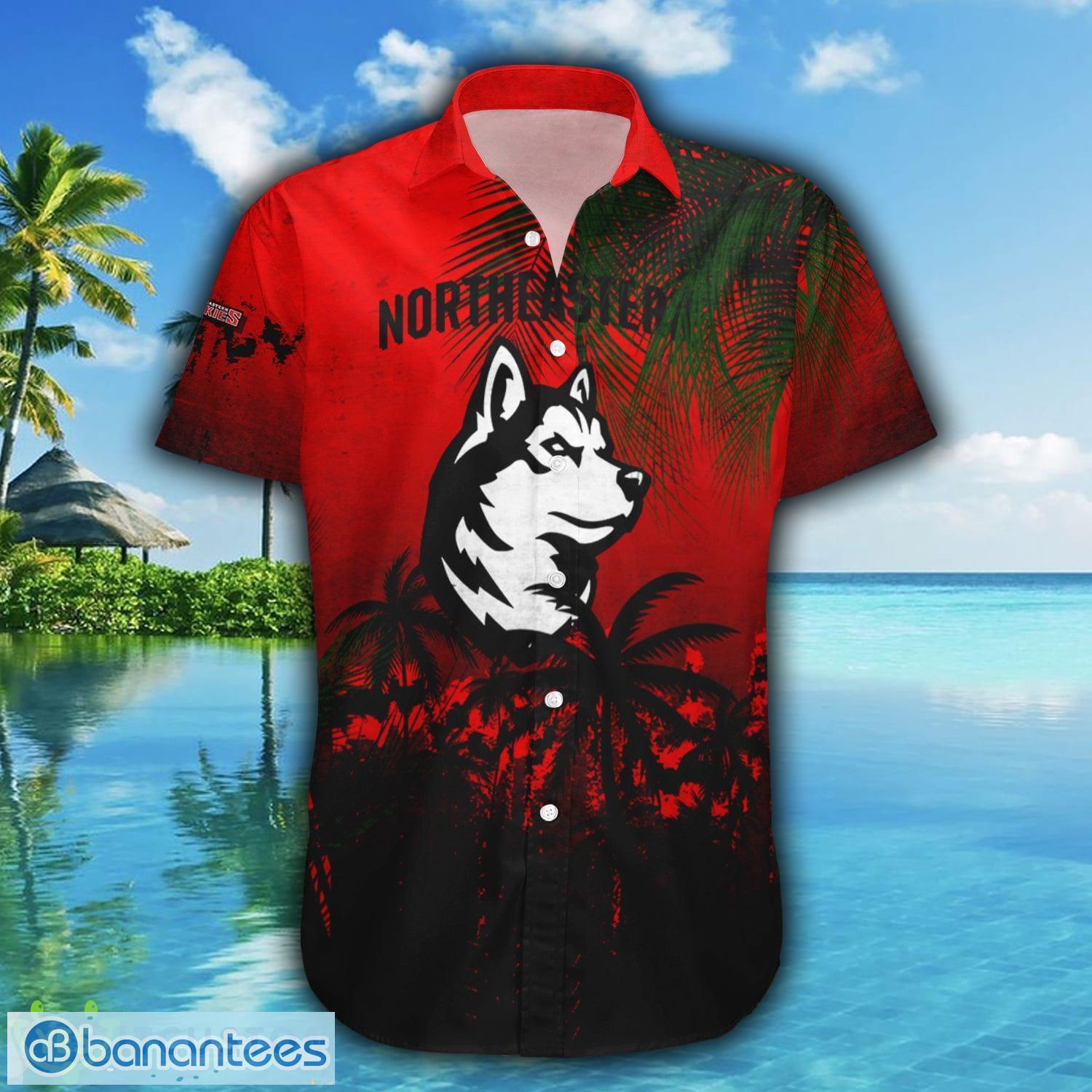 Northeastern Huskies 3D Hawaiian Shirt Coconut Tree Tropical Grunge NCAA Summer Beach For Fans Gift - Northeastern Huskies Hawaii Shirt Coconut Tree Tropical Grunge - NCAA_2