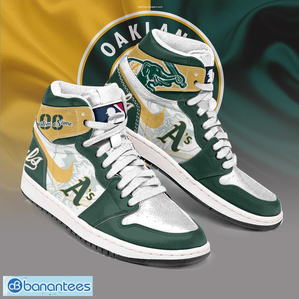 Oakland Athletics MLB New Style Air Jordan 1 High Top Shoes Custom Number  And Name - Banantees