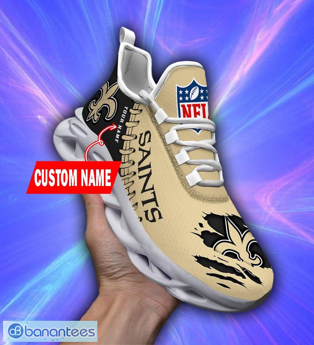 Custom Name Carolina Panthers Running Sneakers Striped Style Max Soul Shoes  For Fans - Banantees