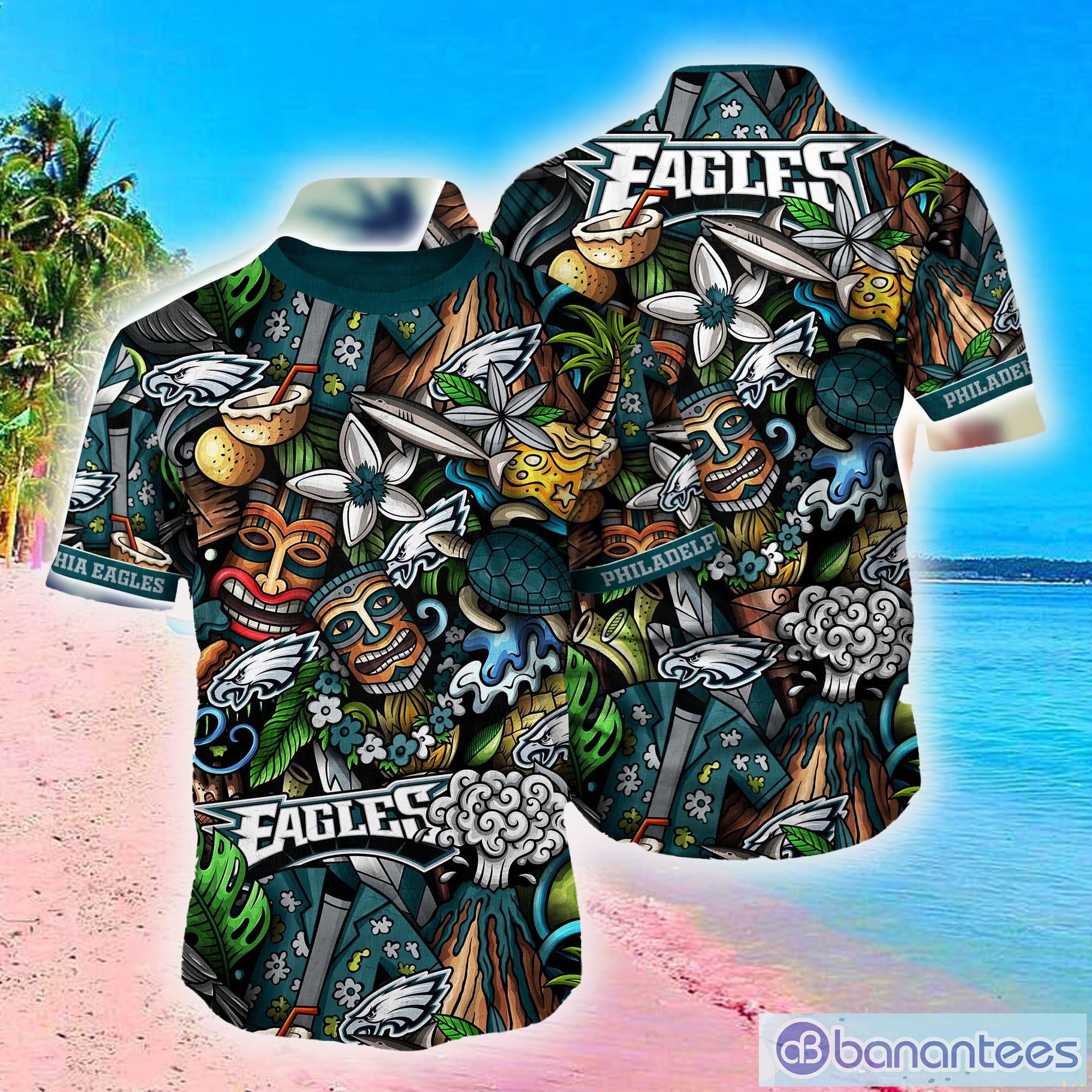 Philadelphia Eagles Mens Hawaiian Outfits 2 Pcs Button Down Shirt Summer  Shorts