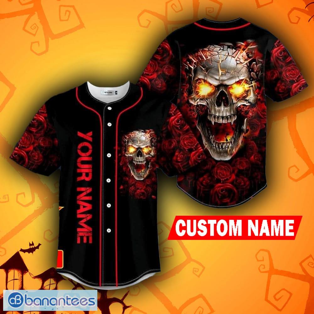 Black Red Scary Skull All Over Print Baseball Jersey Shirt - Banantees