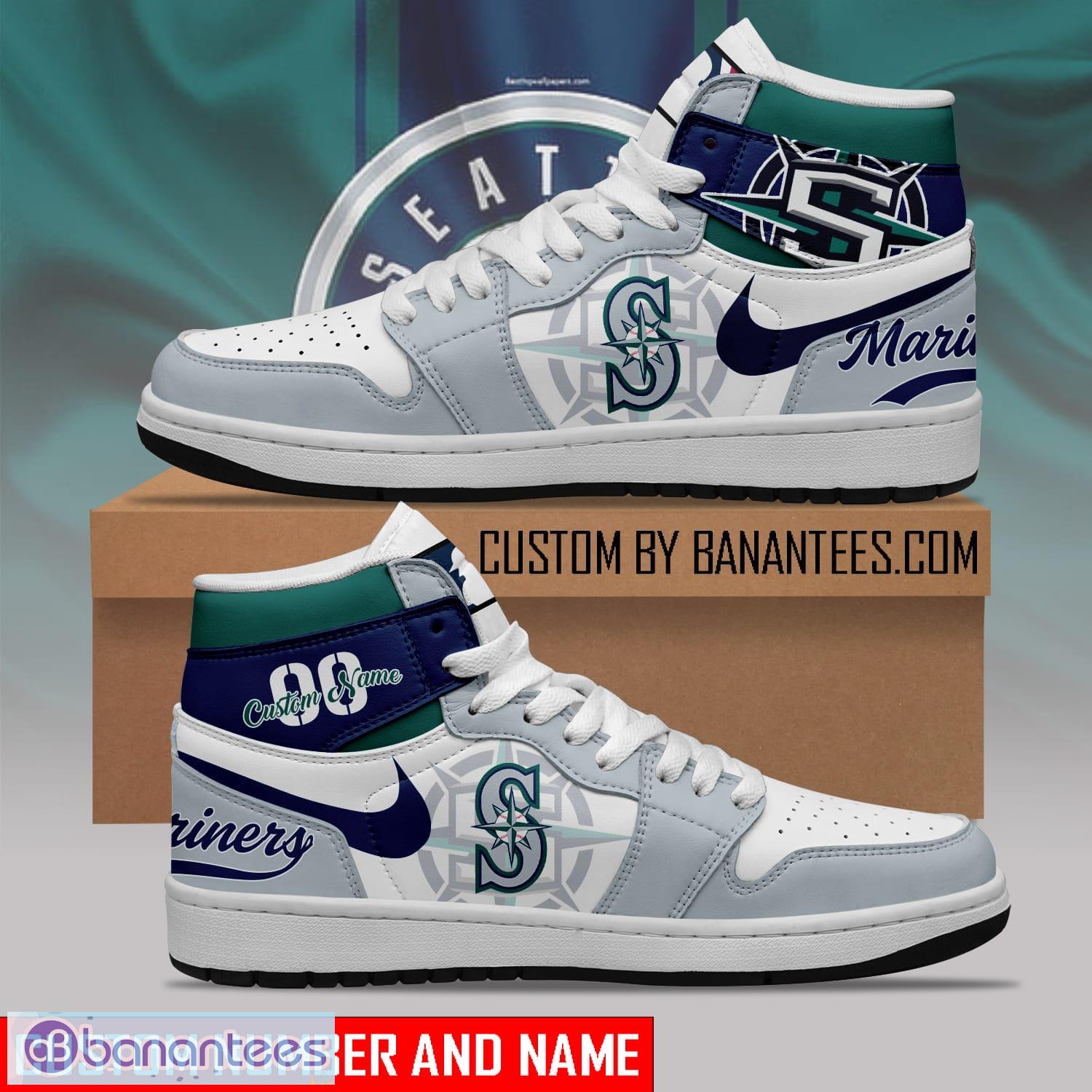 Seattle Mariners MLB New Style Air Jordan 1 High Top Shoes Custom Number  And Name - Banantees