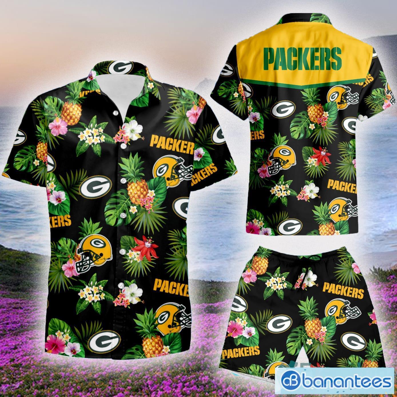 Green Bay Packers Floral Casual Hawaiian Shorts Gift For Fans