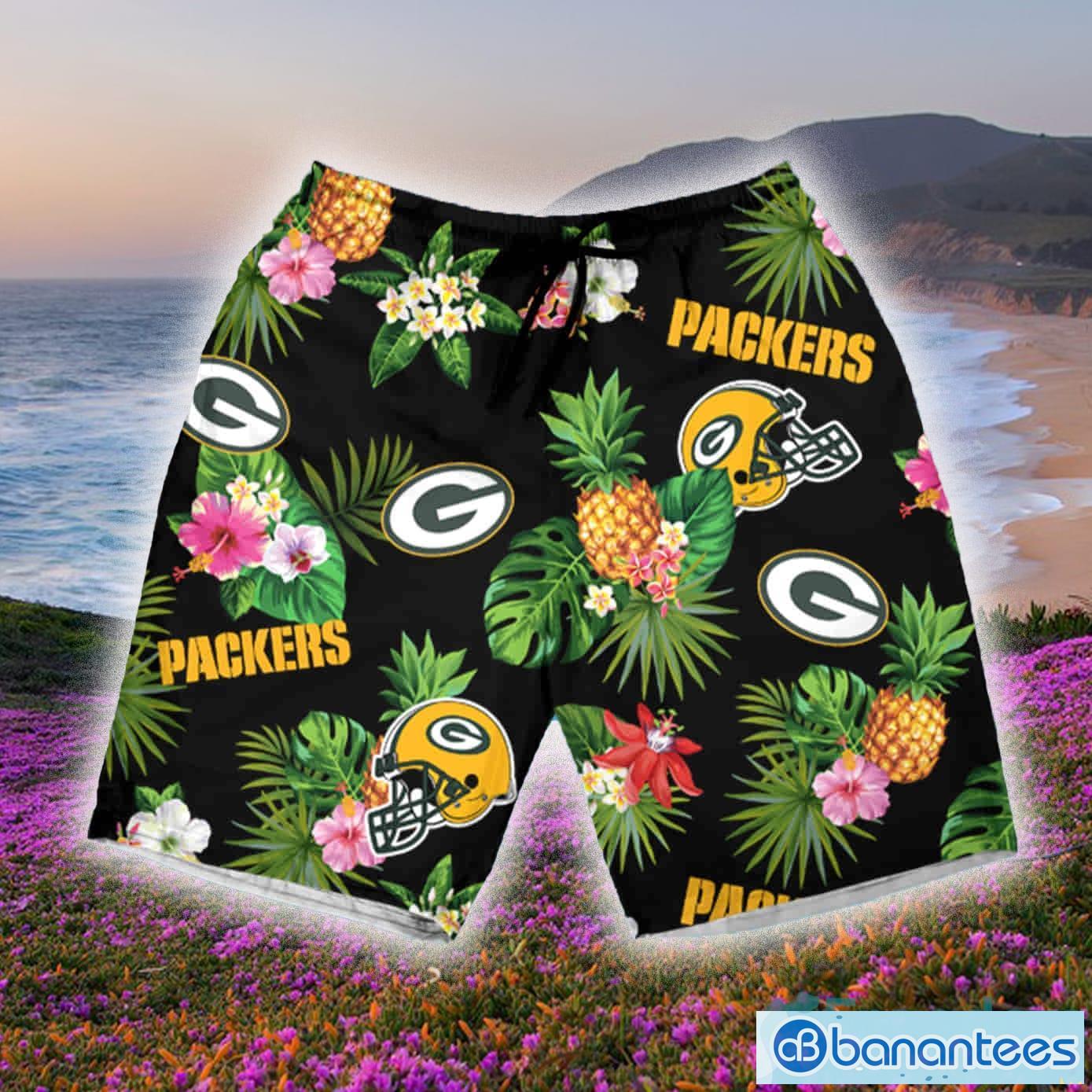 Green Bay Packers Tropical Floral Hawaiian Shorts Gift For Fans