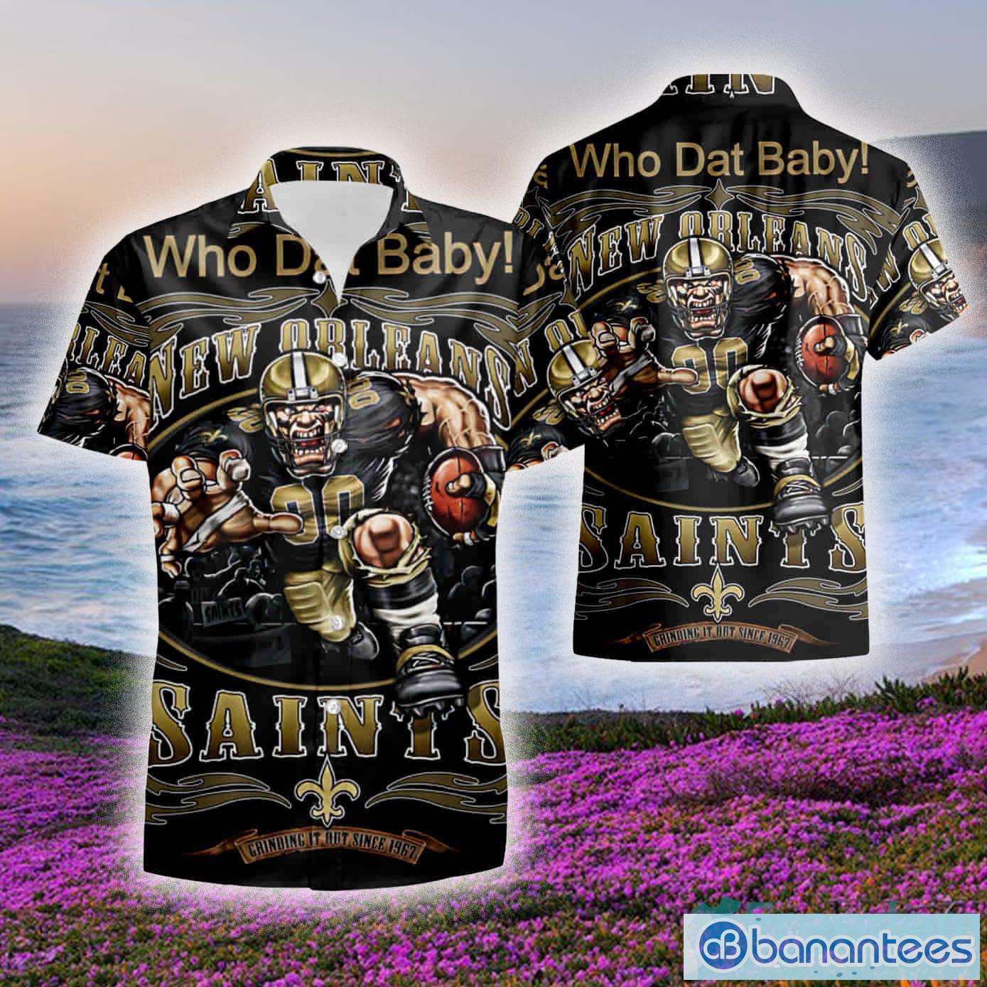 New Orleans Saints Men Summer Hawaiian Outfit 2 Piece Button Down Shirt +  Shorts