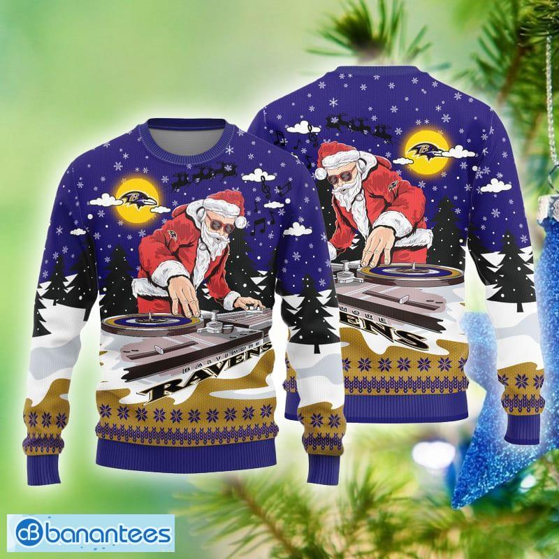 Baltimore Ravens Logo Knitted Funny DJ Santa Ugly Christmas