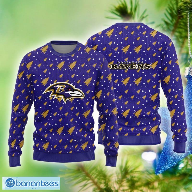 Baltimore Ravens Christmas Pine Tree All Over Printed Xmas Christmas Ugly  Sweater - Banantees