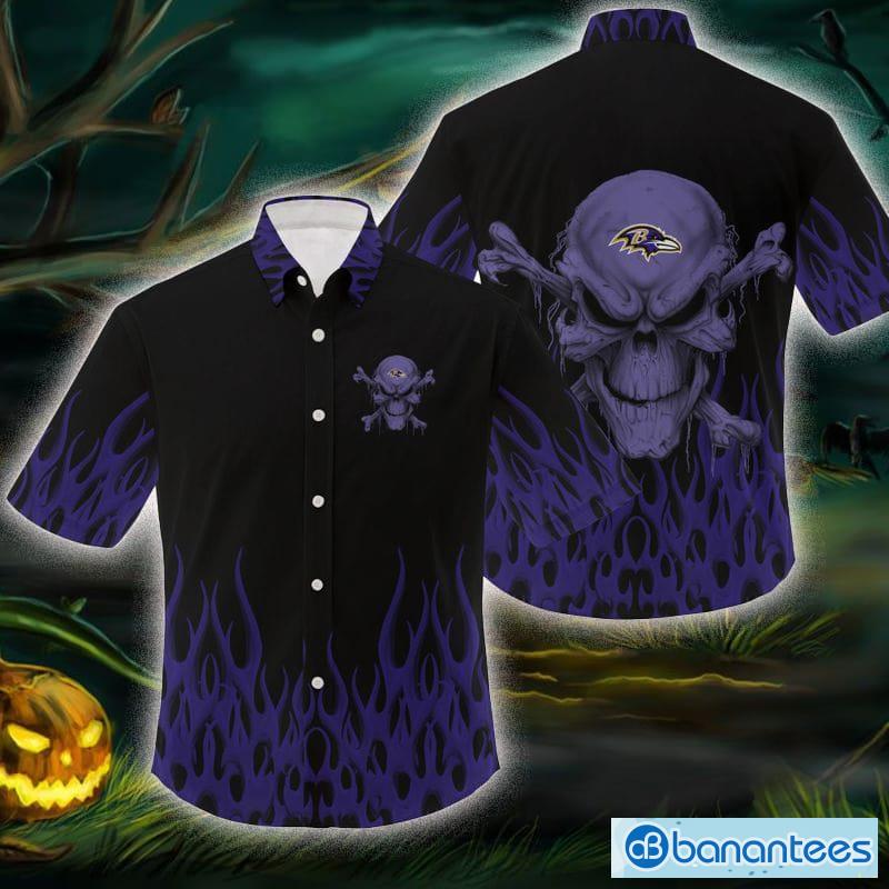 Baltimore Ravens Skull Carved Halloween Hawaiian Shirt Gift Men