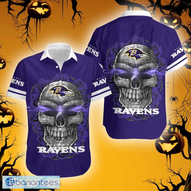 Baltimore Ravens Skull Carved Halloween Hawaiian Shirt Gift Men
