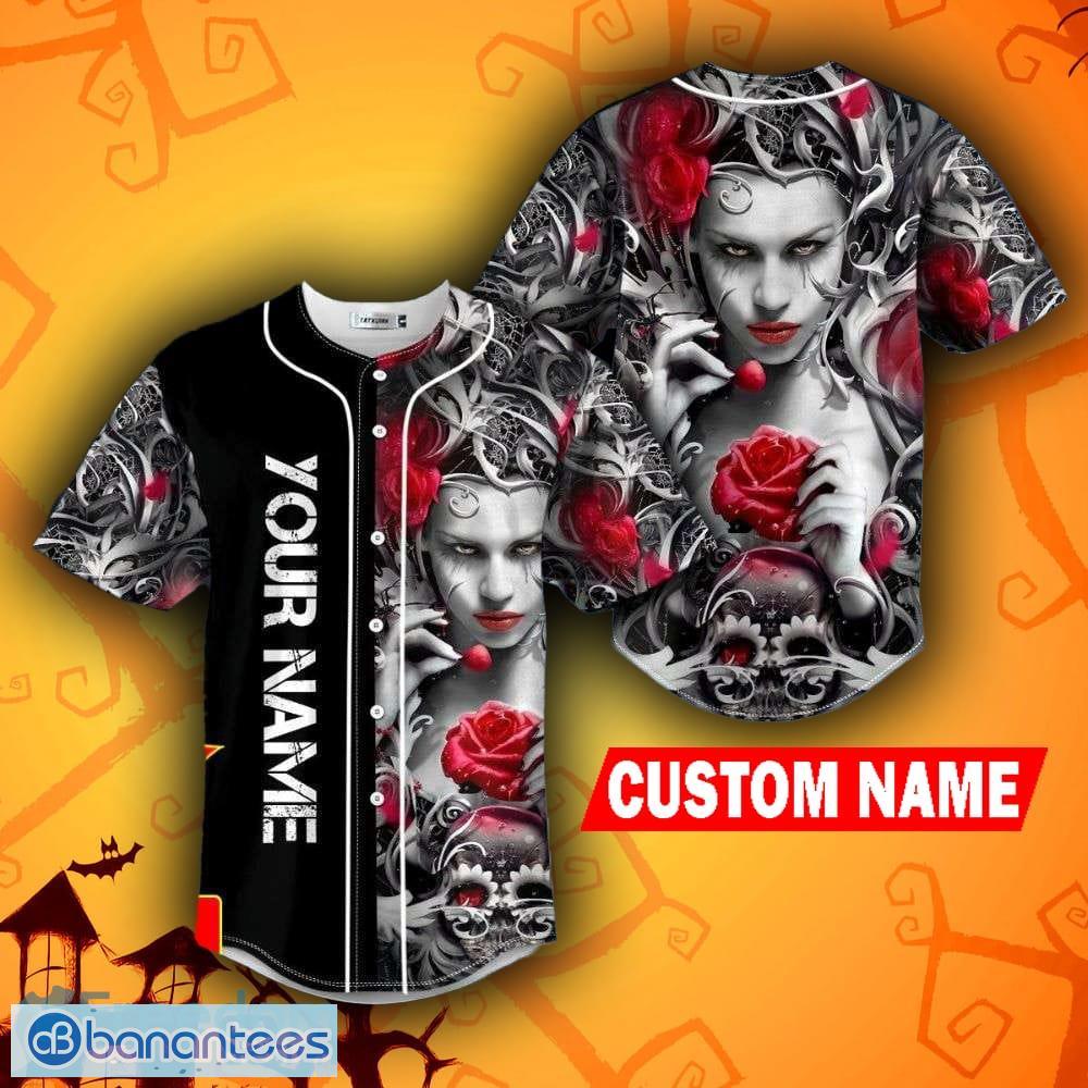 Black Red Dragon King Skull Custom Name All Over Print Baseball Jersey  Shirt - Banantees