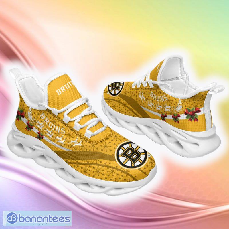 Boston Bruins Yellow Colorful Ugly Christmas Snow Flowers Yellow Color Sneakers Max Soul Shoes For Fans Gift -  Boston Bruins Christmas Red Sneakers Max Soul Shoes For Fans Gift