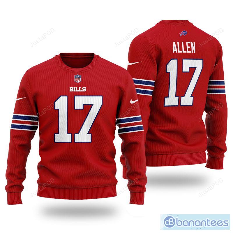 Buffalo Bills Josh Allen 17 Red Ugly Christmas Sweater Custom