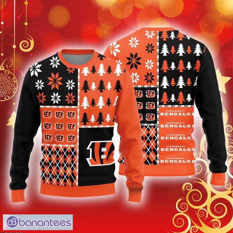 Christmas Gift Cincinnati Bengals Logo Christmas Pine Trees Pattern Ugly  Christmas Sweater