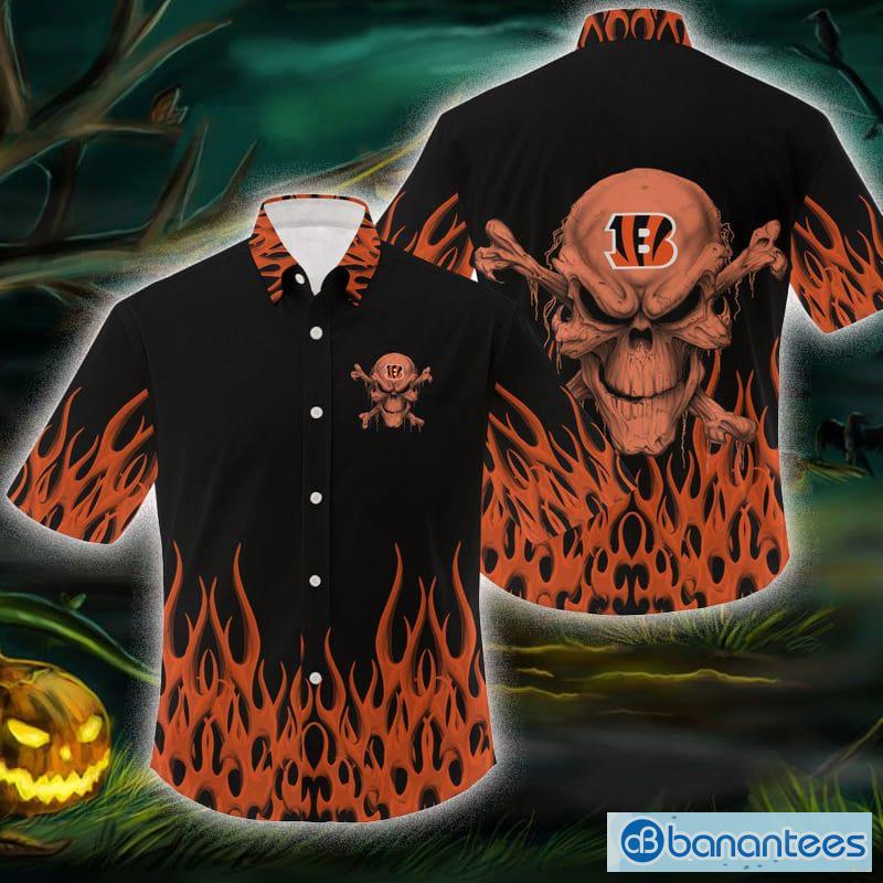 Cincinnati Bengals Skull And Flower Halloween Hawaiian Shirt For Men And  Women - Banantees