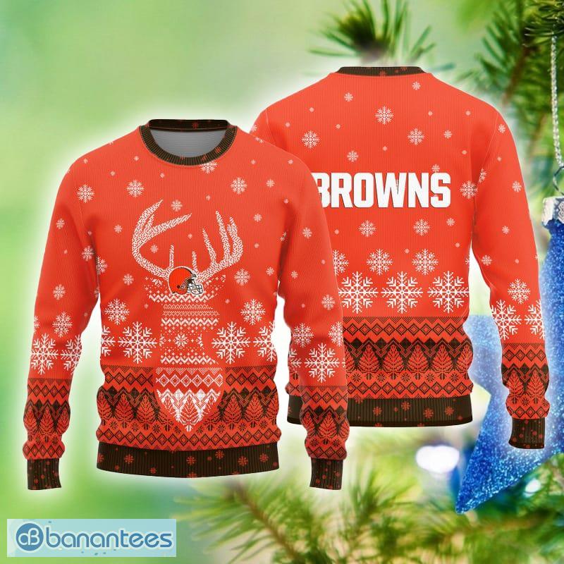 Cleveland Browns Logo Knitted Reindeer Ugly Christmas Sweater