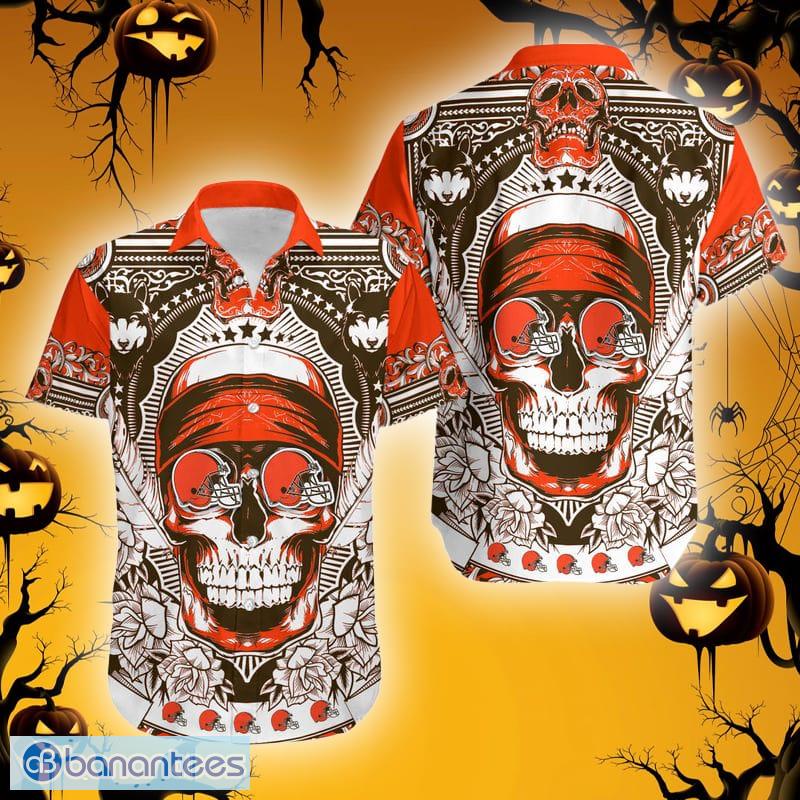 Cleveland Browns Skull Carved Halloween Hawaiian Shirt Gift Men Women -  Banantees