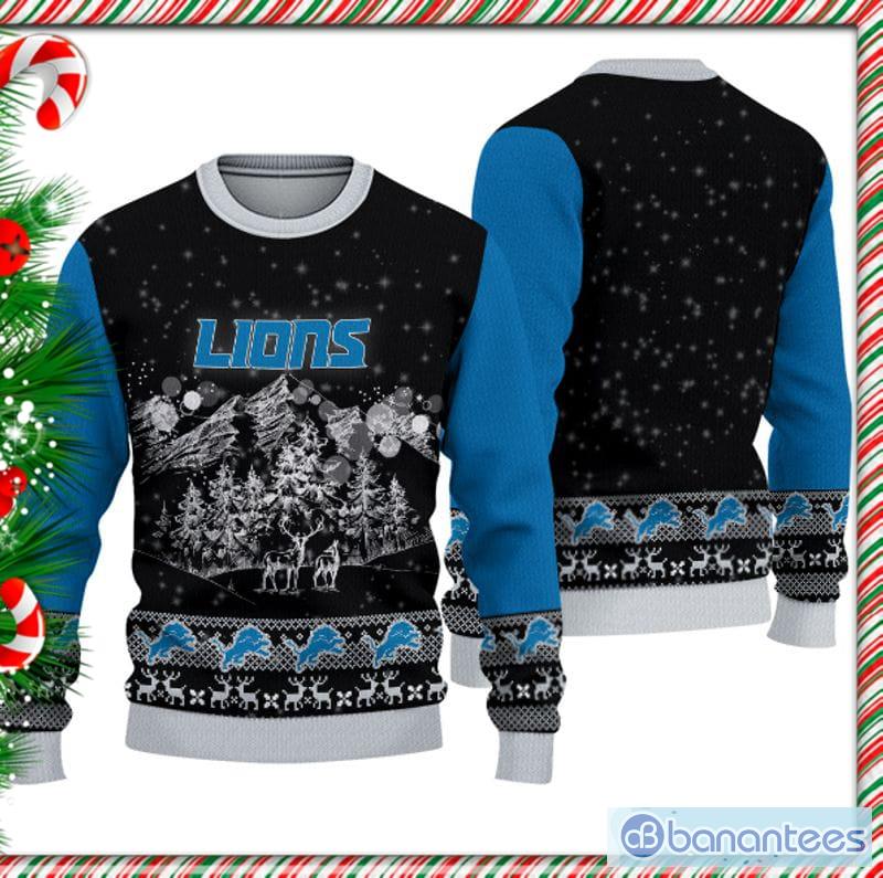 Detroit Lions Logo Knitted Snowflakes Pattern Ugly Christmas